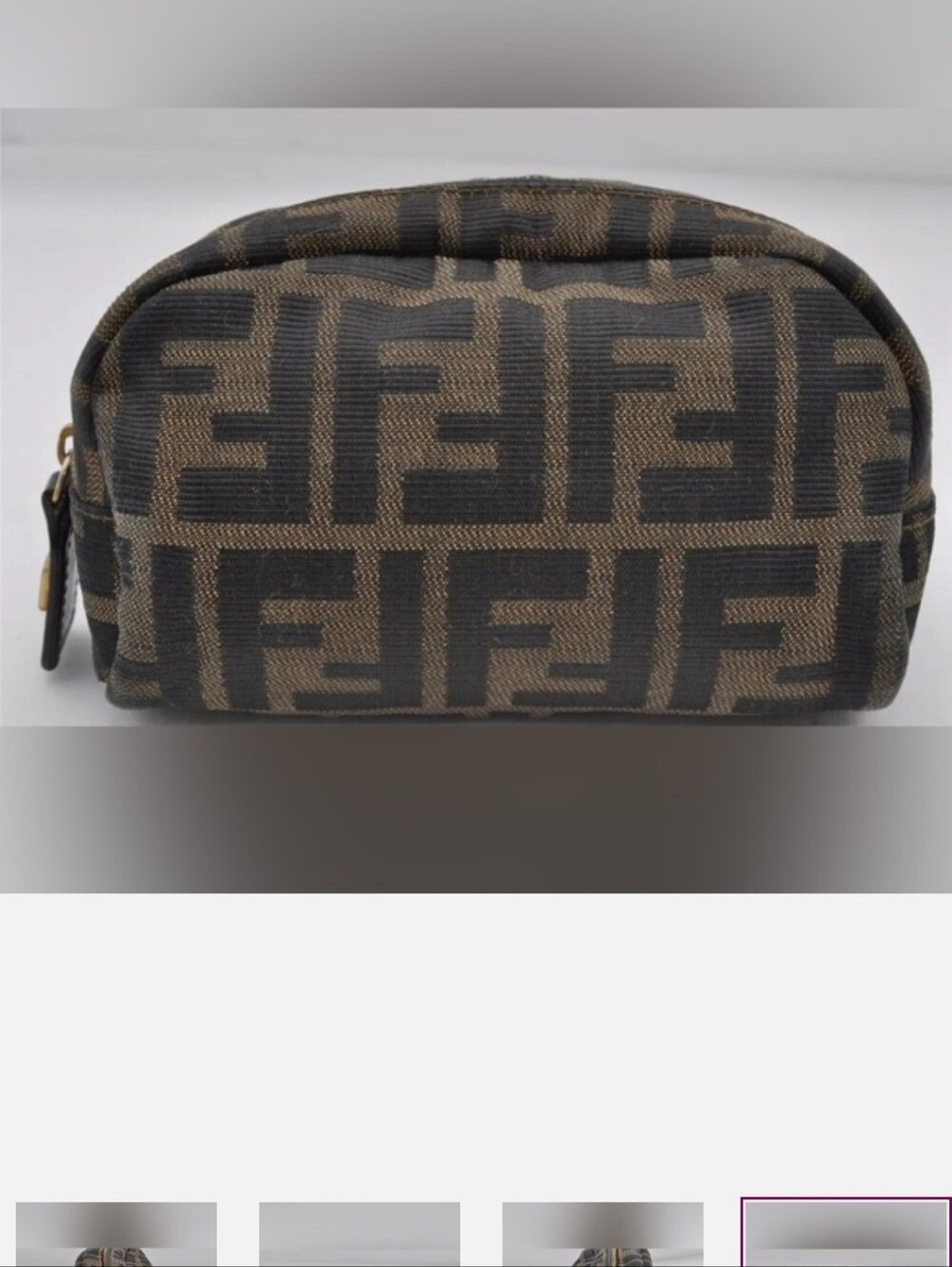 FENDI Zucca Pouch Canvas Brown/GoldHardware and leather zipper pull & inside
